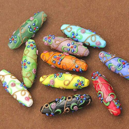 42x13mm Large Oval Handmade Lampwork Glass Flower Loose Crafts Beads Diy Jewelry